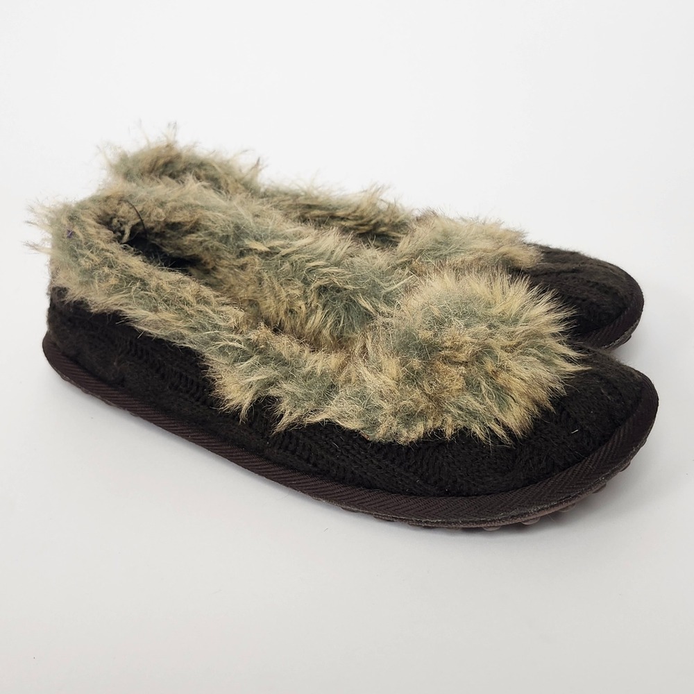 Vintage Y2K Rocket Dog Cable Knit Faux Fur Slippers Brown Cozy Womens 6.5 7
